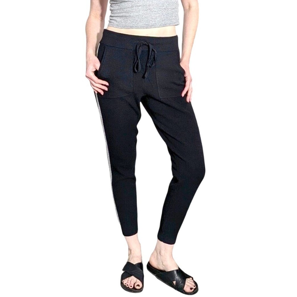 Ann Taylor Wool Sweater Pants Joggers Metallic Stripe Black Size S NWT